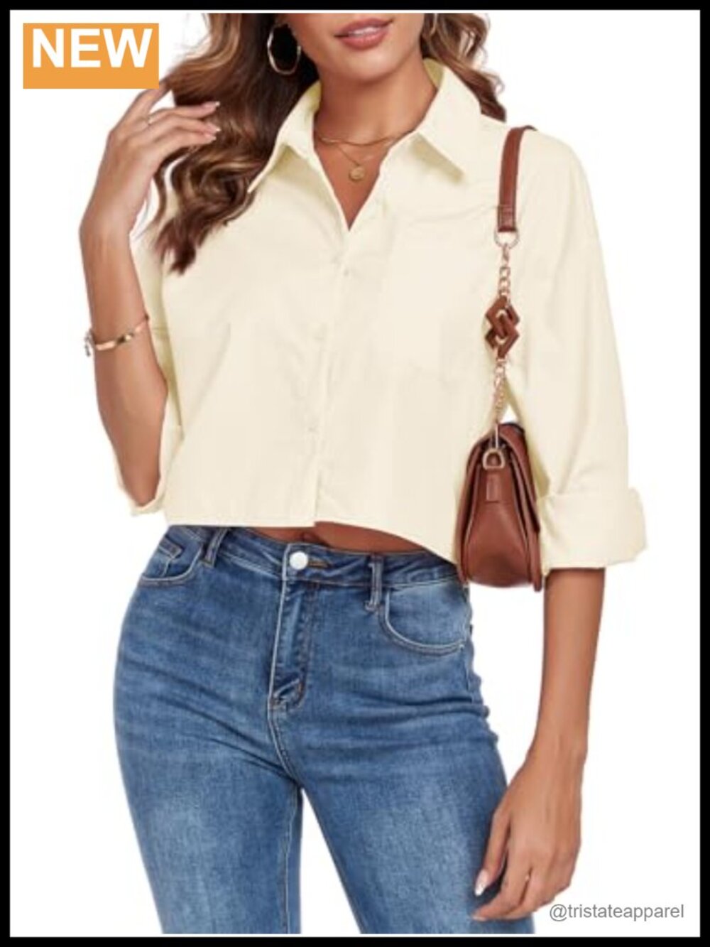 Cropped Oversize Boyfriend Button Down Shirt Long Sleeve